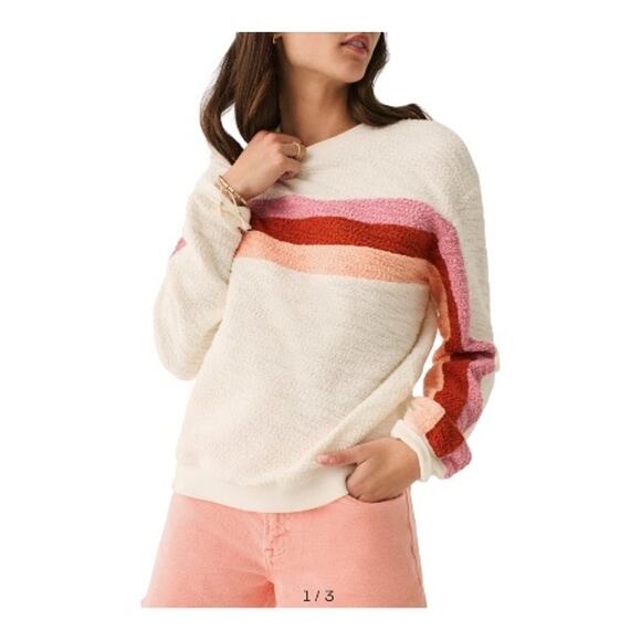 Faherty Vista Stripe Pullover Sweater Cream Size Large 100% Cotton - Picture 1 of 7